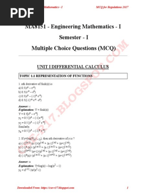 Ma8151 Engg Ineering Mathematics I Mcq Pdf Sine Function Mathematics