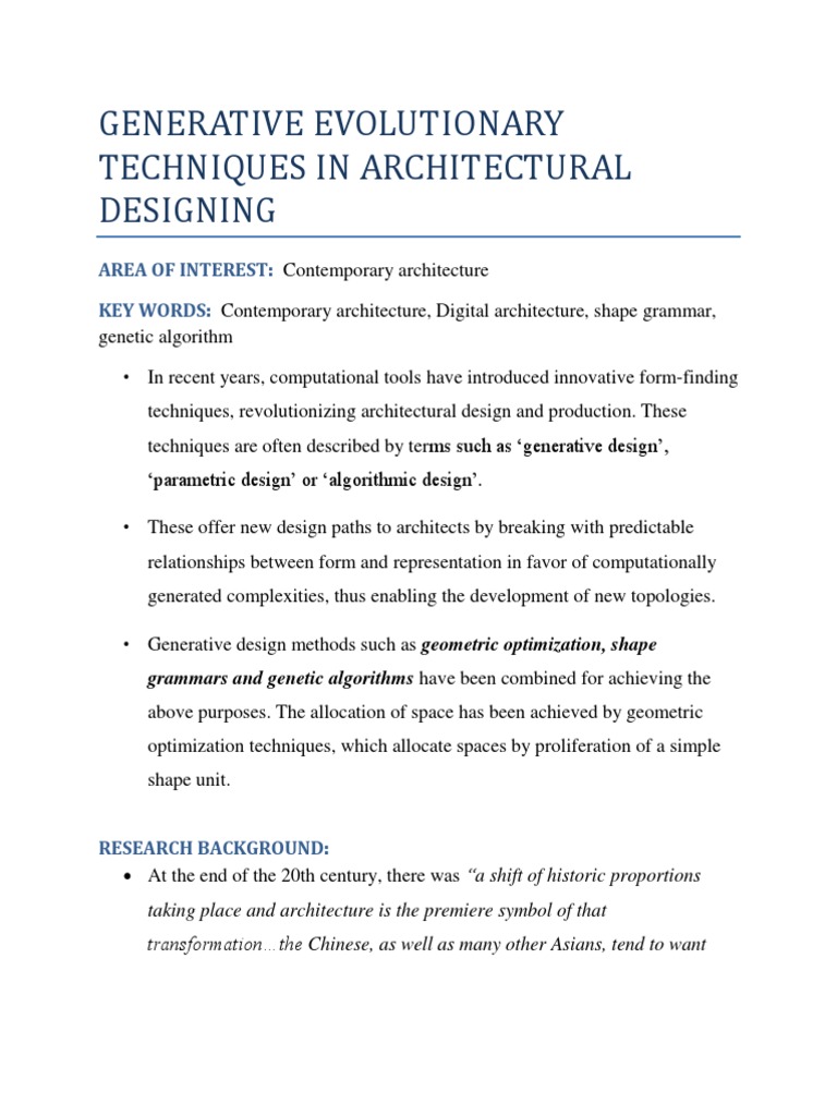 Generative Evolutionary Techniques in Planning and Designing | PDF ...