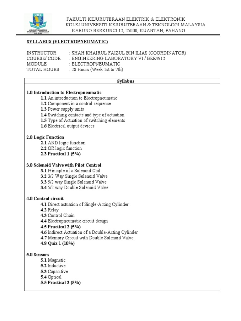 Electro Pneumatic Syllabus PDF Programmable Logic Controller Relay