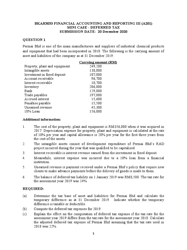 Deferred Tax Accounting Case Study | PDF | Deferred Tax | Tax Expense