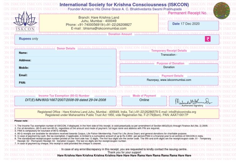 80G Receipt PDF | PDF | Payments | Society