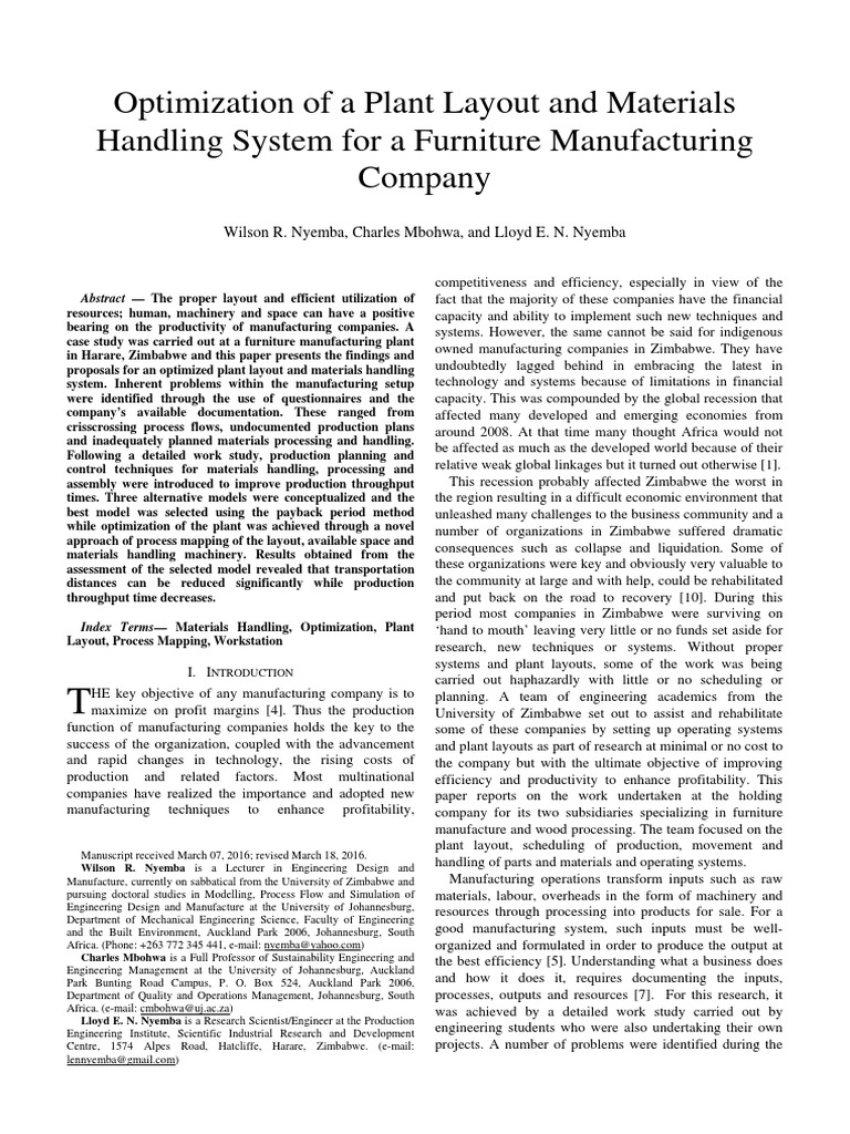 Optimization of A Plant Layout and Materials Handling System For A