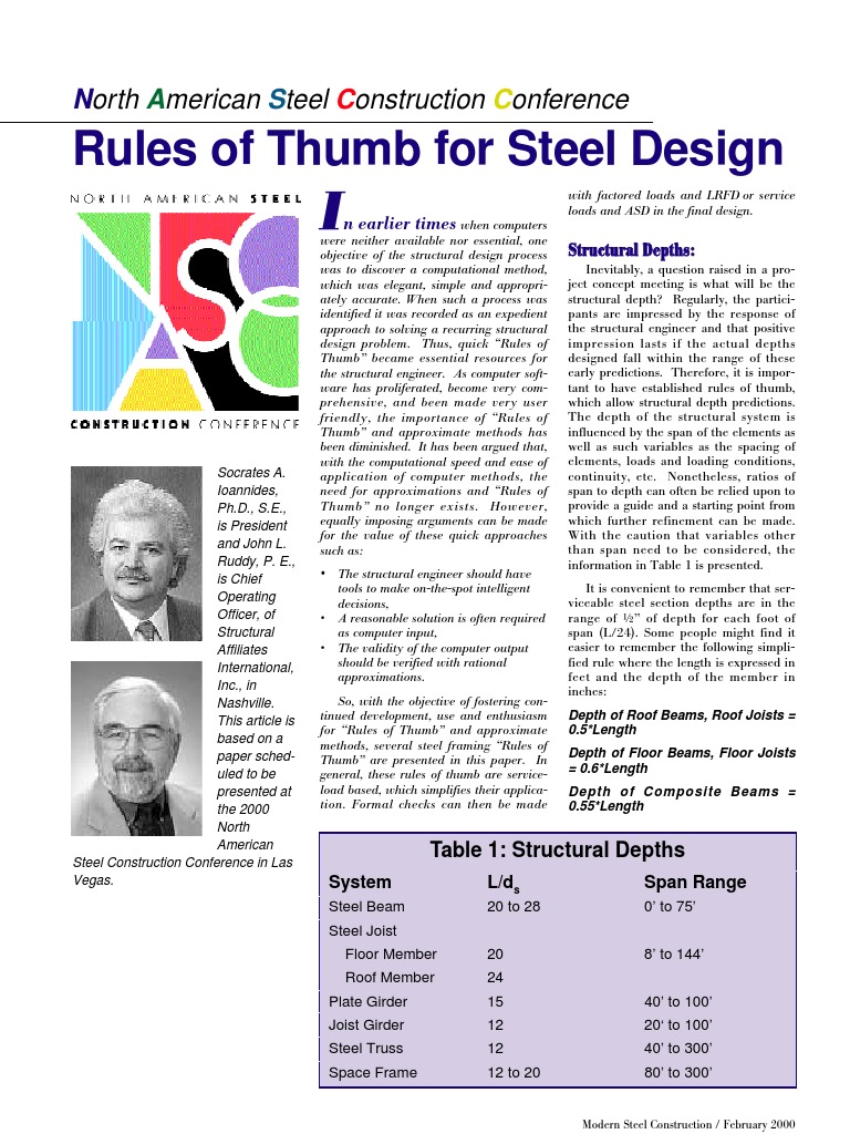 Rules of Thumb for Steel Beam Design | PDF | Beam (Structure) | Truss
