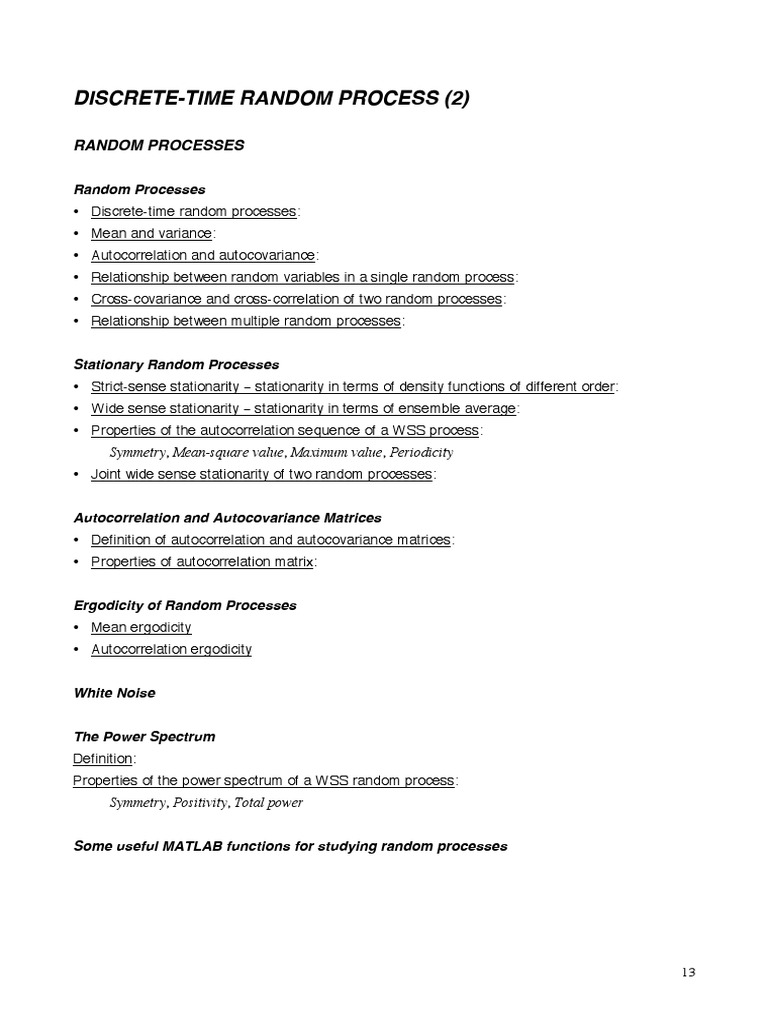 DISCRETE-TIME RANDOM PROCESS Summary | PDF | Stationary Process ...