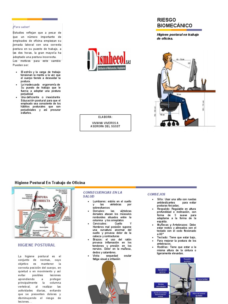 Folleto Higiene Postural en Oficina | PDF | Dolor lumbar | Factores ...