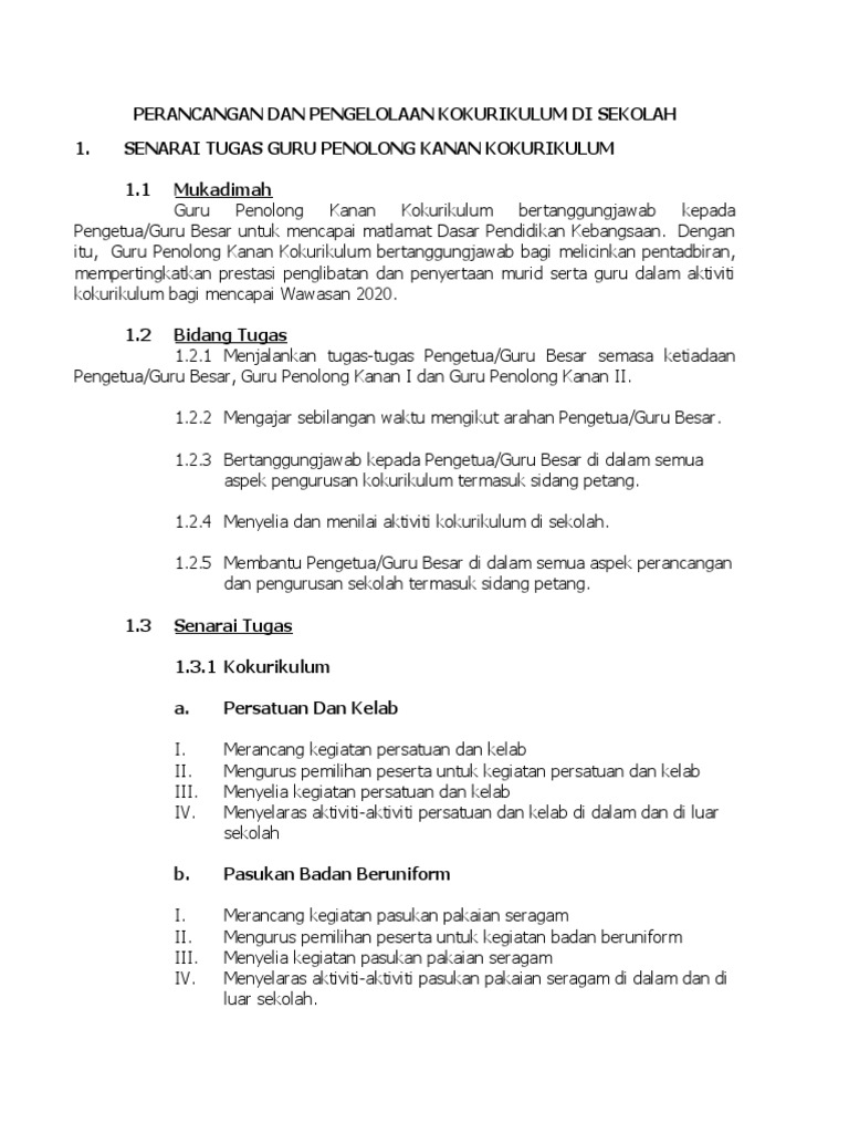 Senarai Tugas Gpk Kokurikulum Pdf