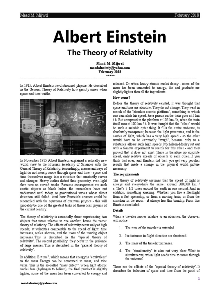 Albert Einstein's Theory of Relativity A Summary of Its Key Concepts