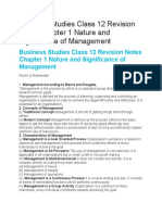 Business Studies Class 12 Revision Notes Chapter 1 Nature Significance Management