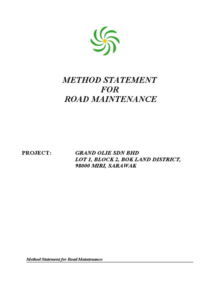 Method Statement FOR Road Maintenance: Project | PDF | Road | Land ...