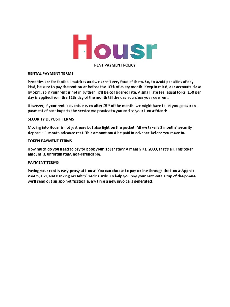 Rent Payment Terms and Policies | PDF