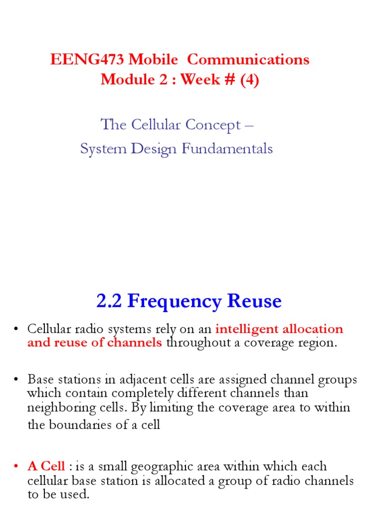 EENG473 Mobile Communications Module 2: Week # (4) : The Cellular ...