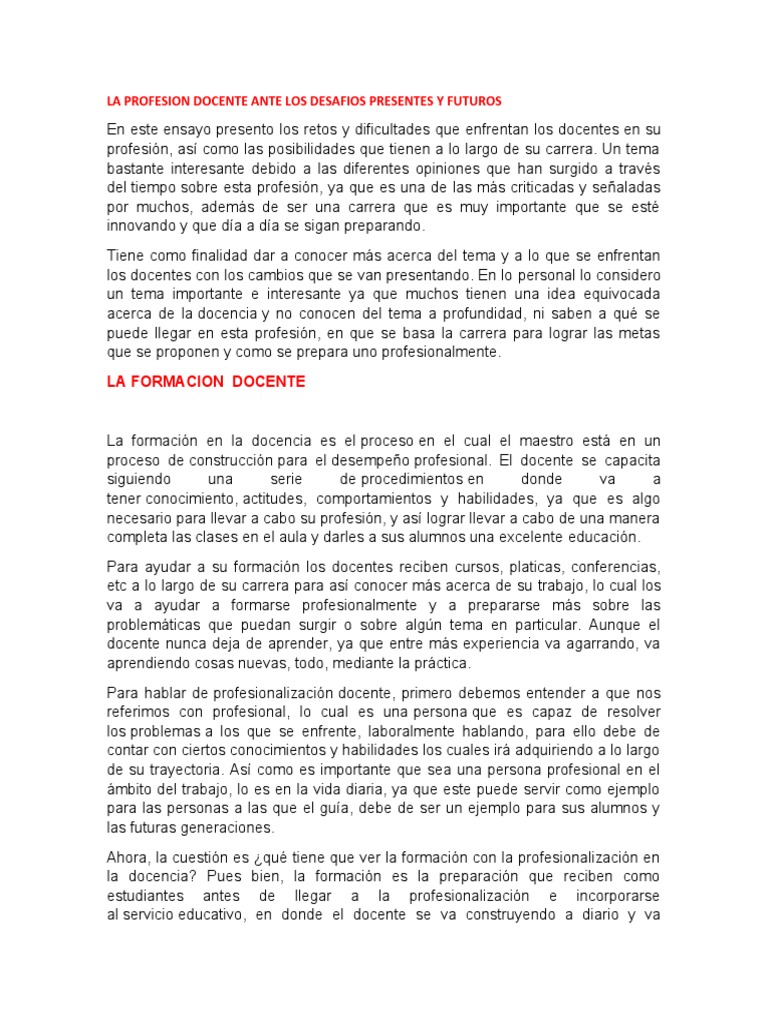 Retos Actuales de la Profesión Docente | PDF | Maestros | Aprendizaje