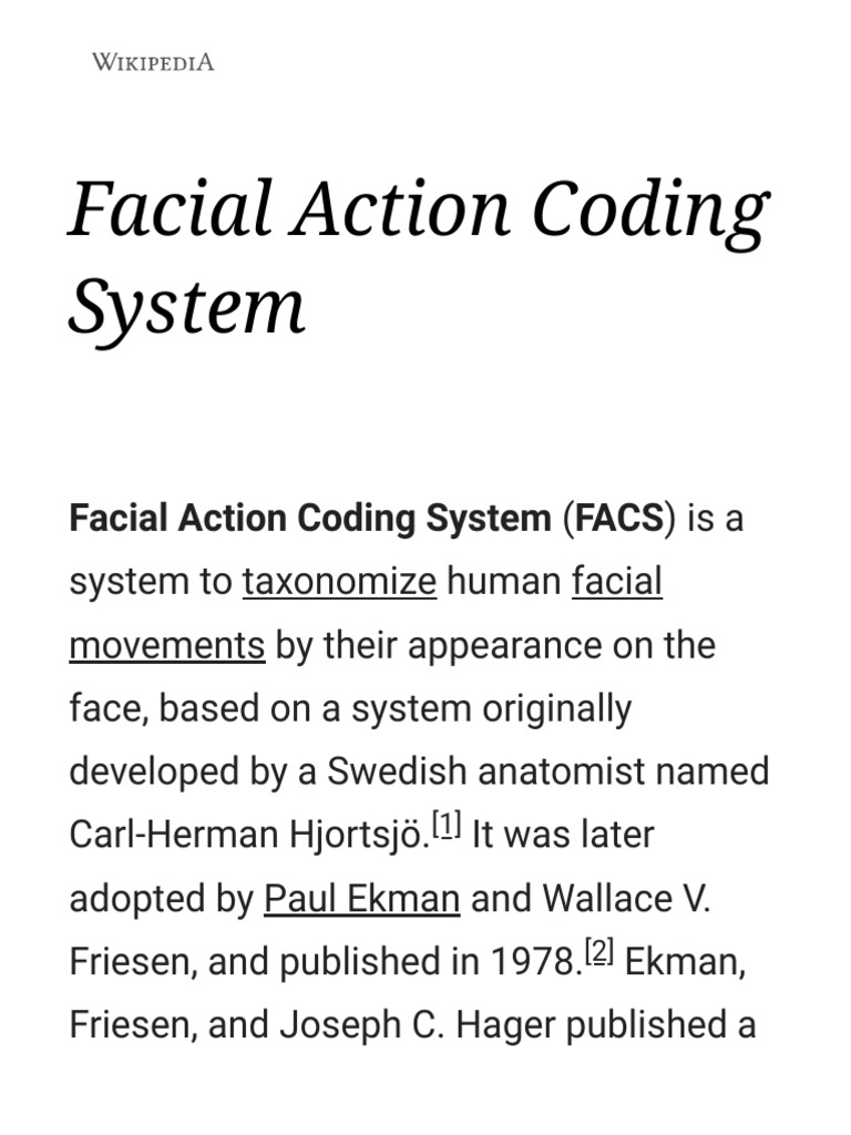 Facial Action Coding System PDF Facial Features Human Head And Neck