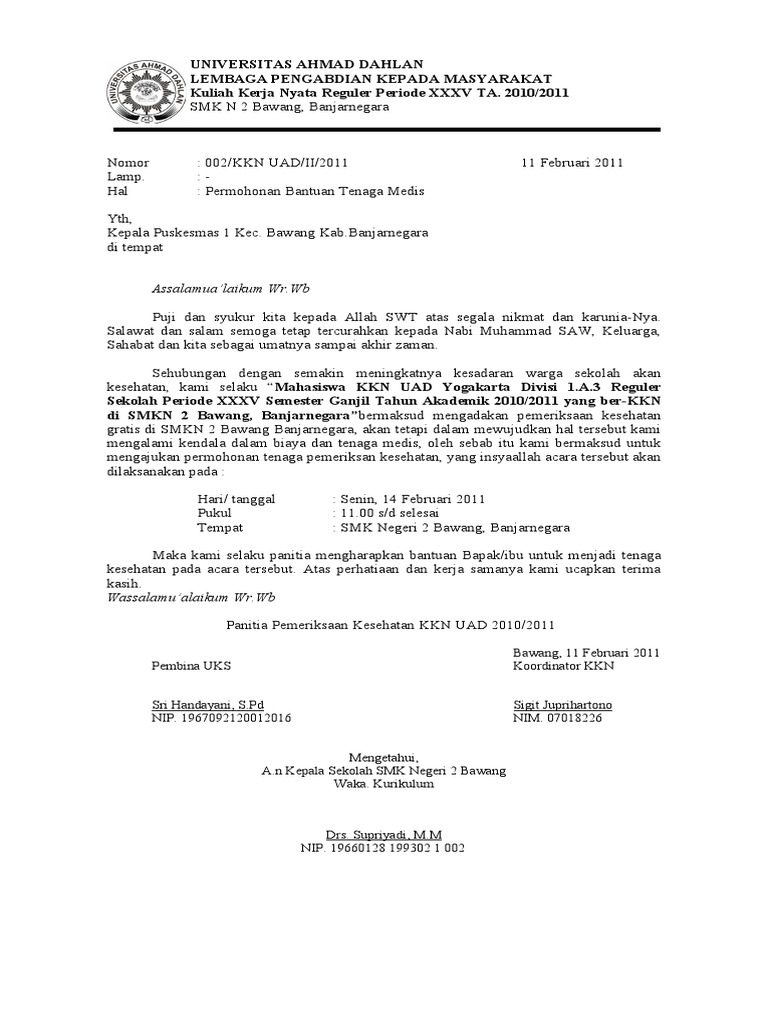 Contoh Surat Permohonan Perawatan