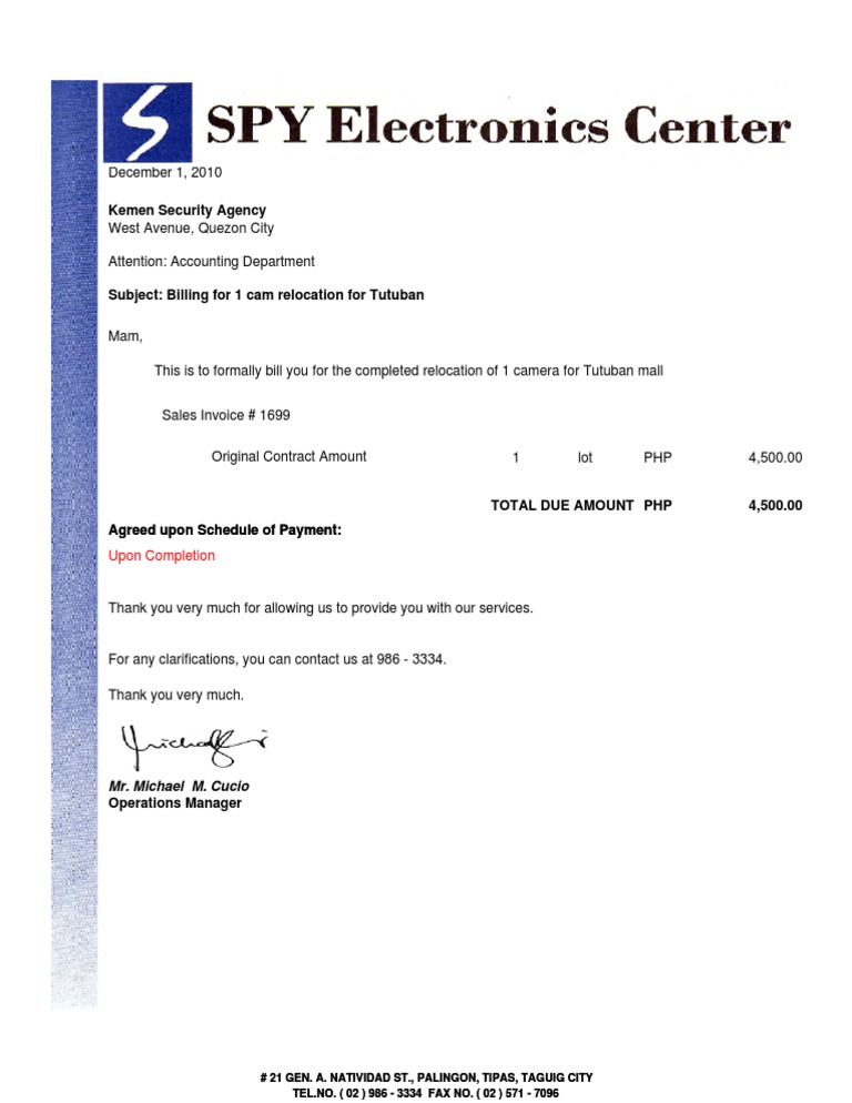 Invoice for Camera Relocation Services | PDF | Business | Law