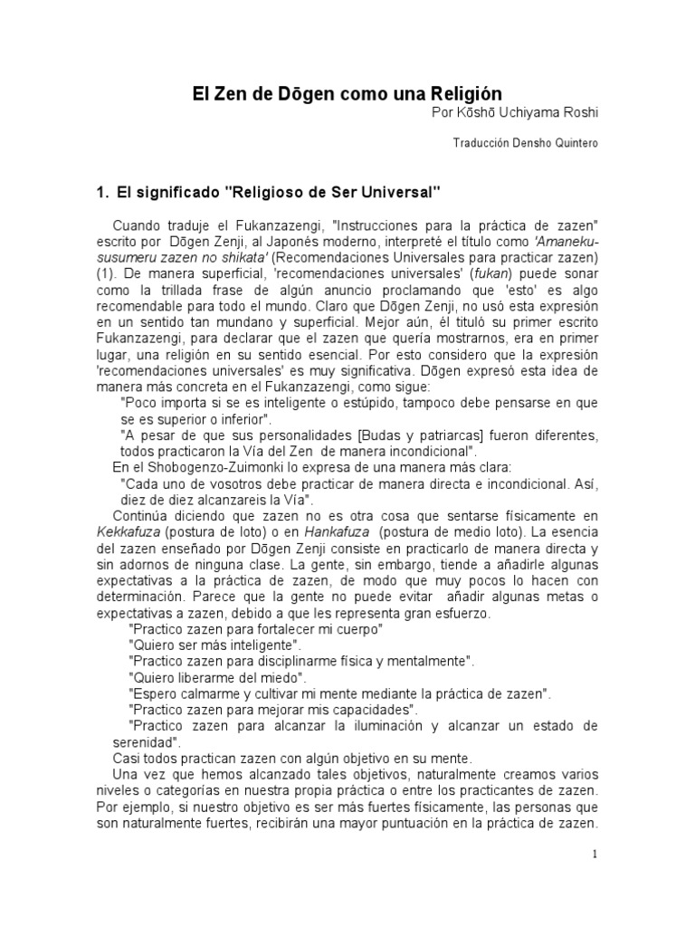 Kosho Uchiyama Roshi El Zen de Dogen Como Una Religion PDF | PDF | zen ...