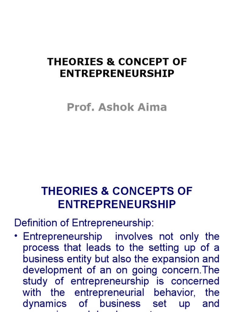 Theories and Concepts of Entrepreneurship | PDF | Entrepreneurship ...