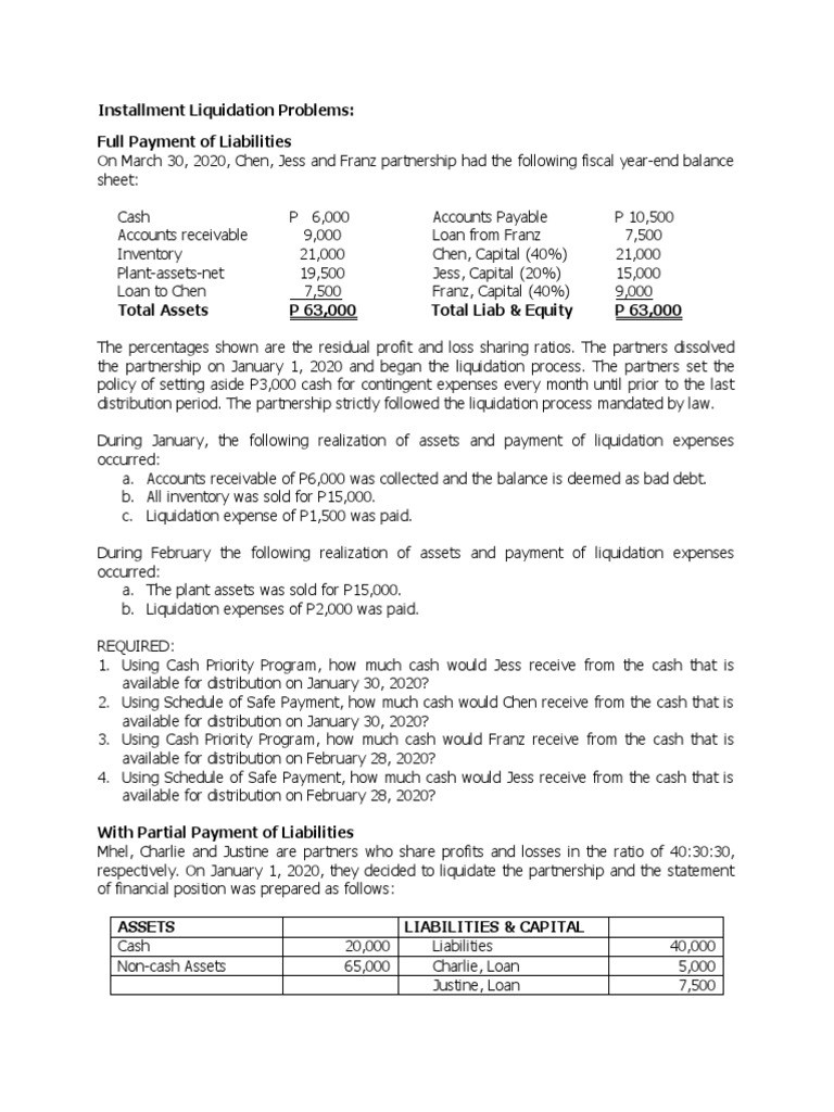 Chap 1 Part 4 - Installment Liquidation Problems | PDF | Expense ...