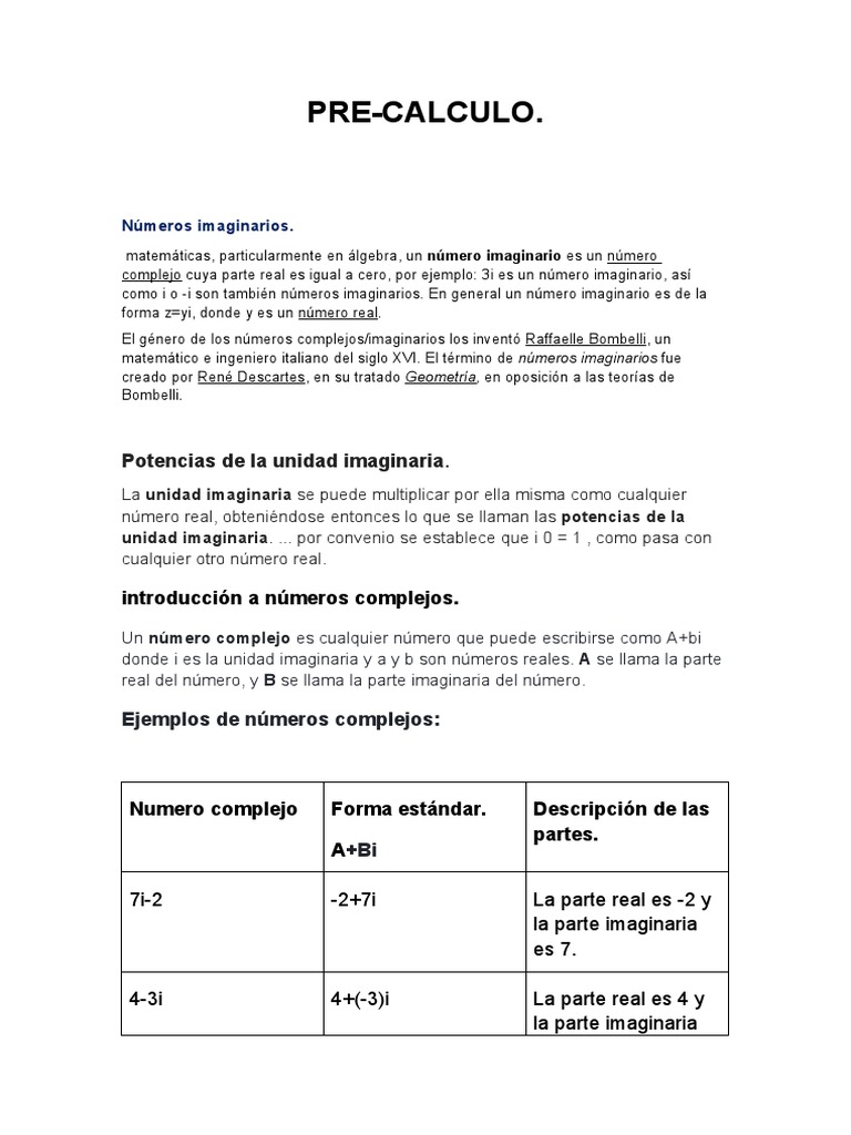 Pre Calculo | PDF | Número complejo | Números