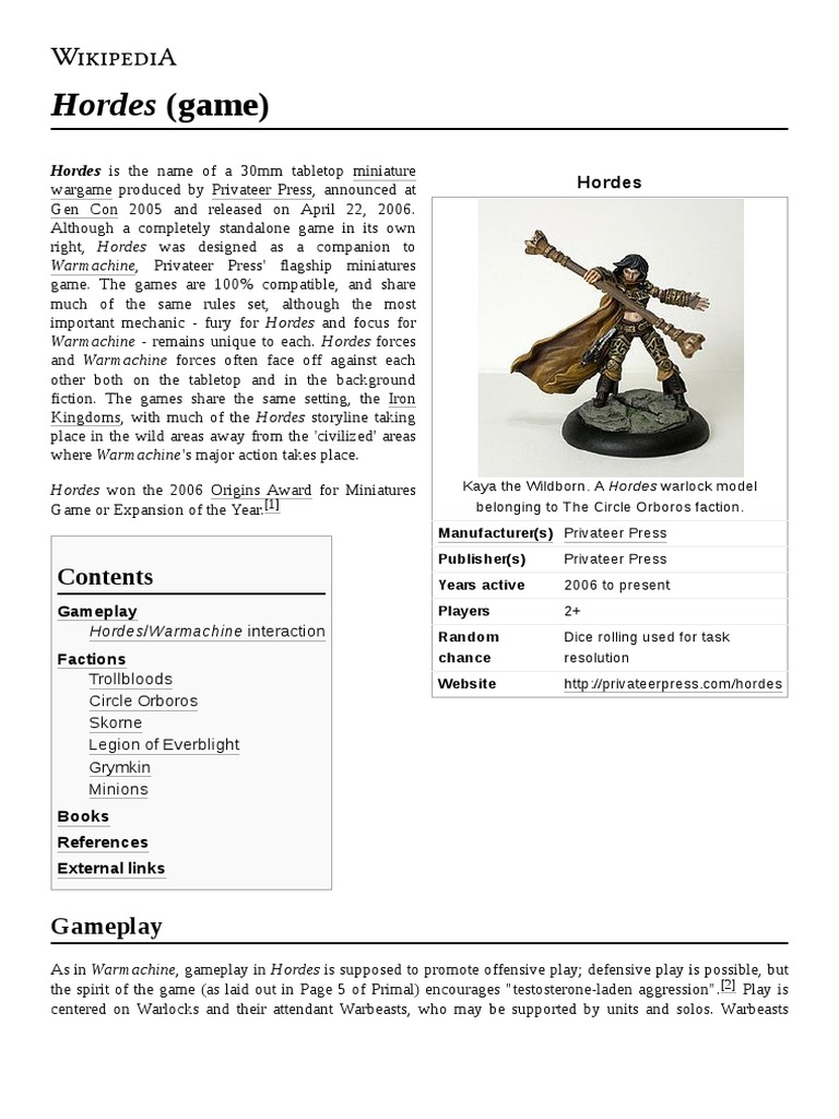 Hordes (Game) : Hordes Is The Name of A 30mm Tabletop Miniature | PDF ...