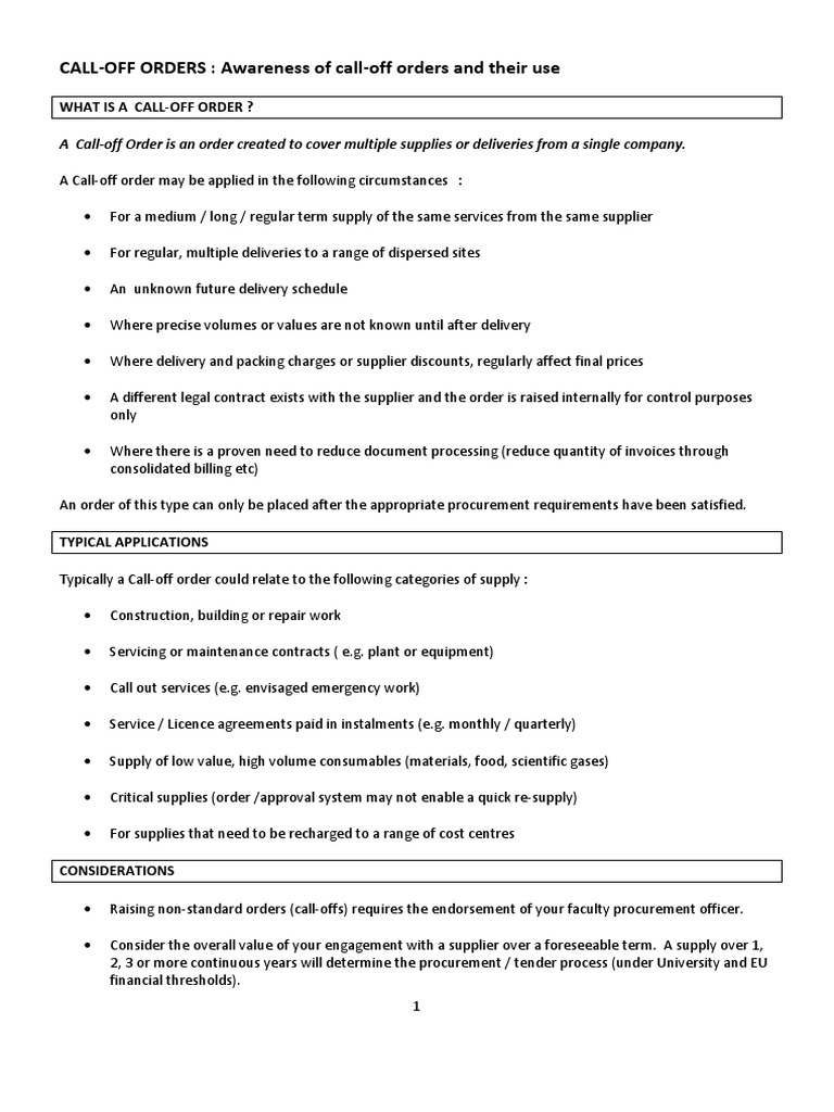Call Off Order Guidance October 2010 | PDF | Invoice | Procurement