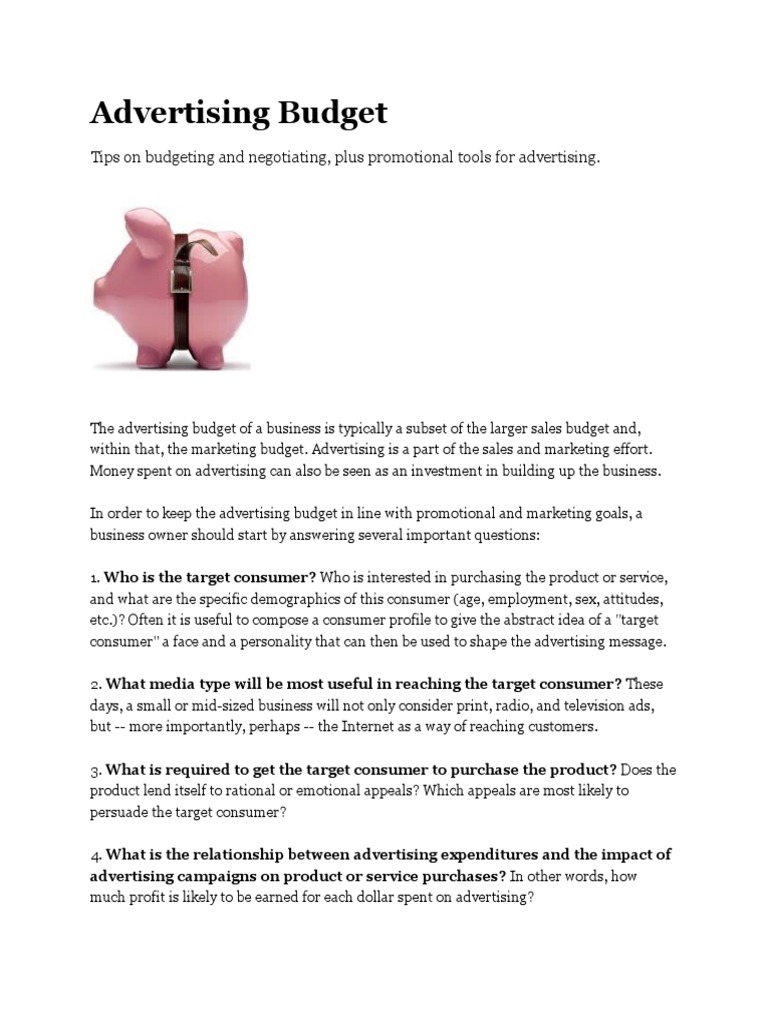 Advertising Budget Tips On Budgeting and Negotiating, Plus Promotional