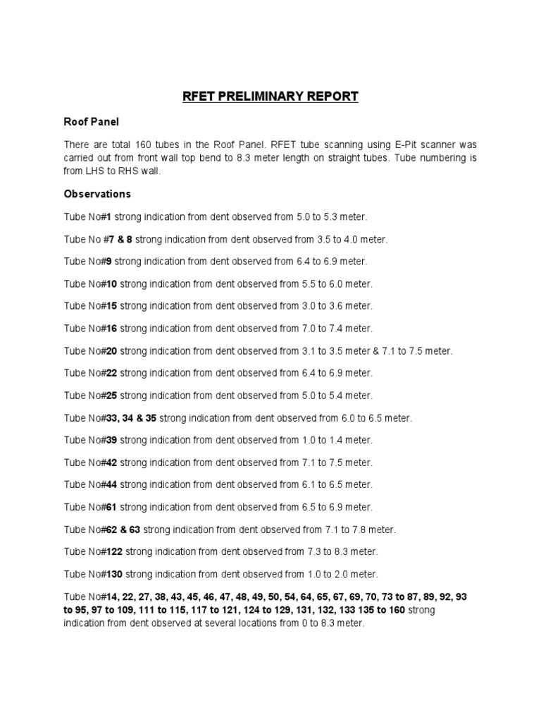 RFET Roof Panel Tube Inspection Report | PDF