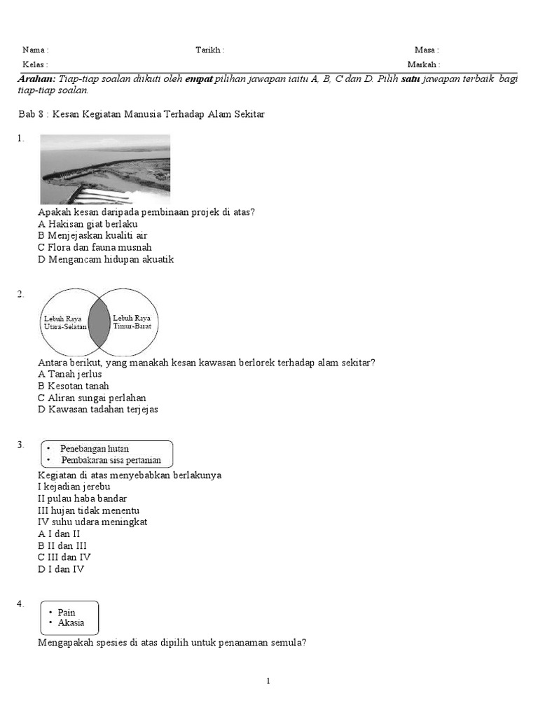 Latihan geo ting.1:Unit 8. Kesan Kegiatan Manusia Terhadap 