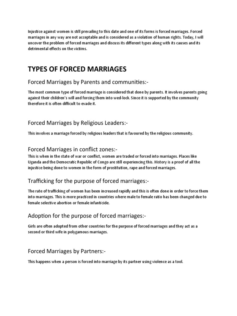 Forced Marriages PDF Marriage Family