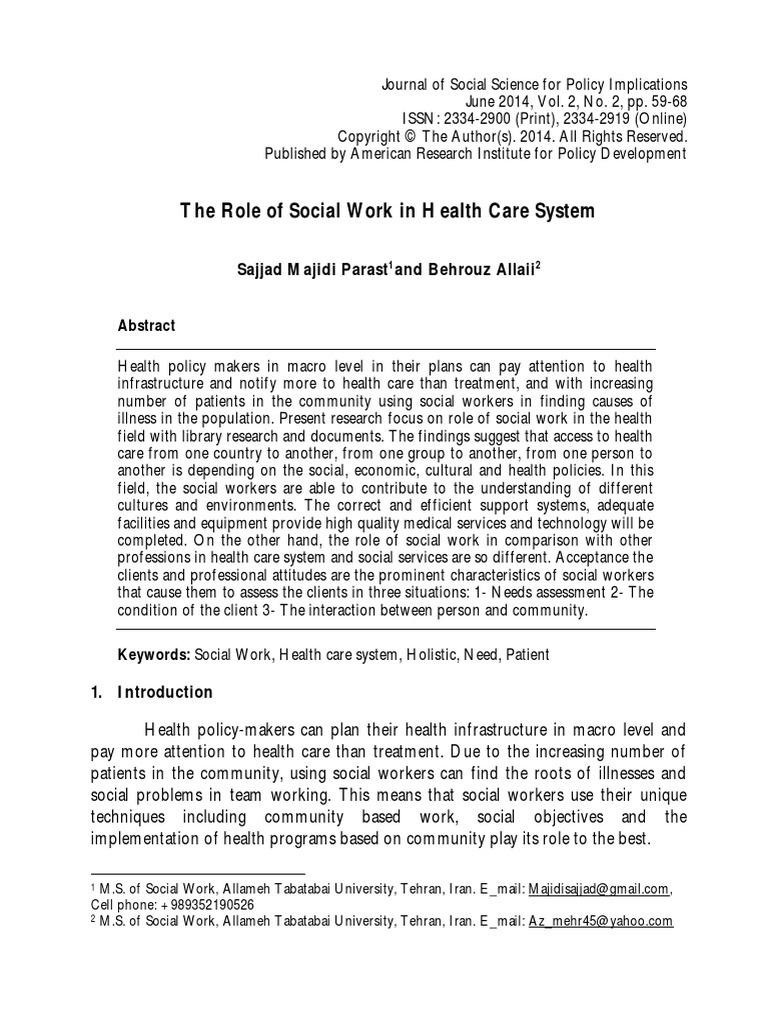 Role of Social Worker in Health Setting | PDF | Social Work | Health System