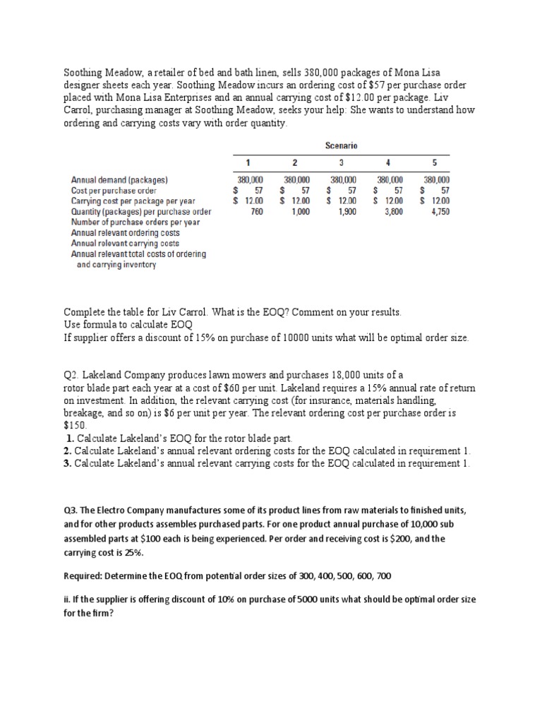 EOQ Calculations for Retail and Manufacturing | PDF | Business ...