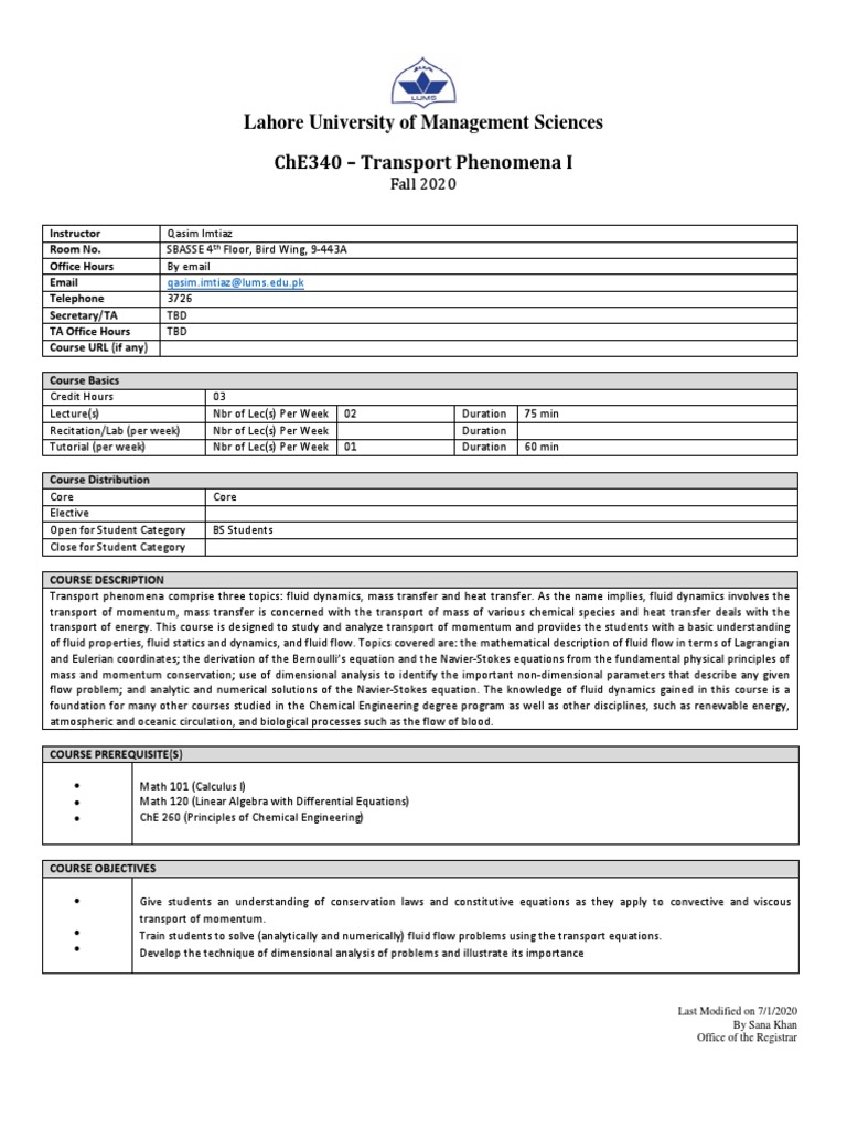 Transport Phenomena I Course Overview | PDF | Boundary Layer | Fluid ...