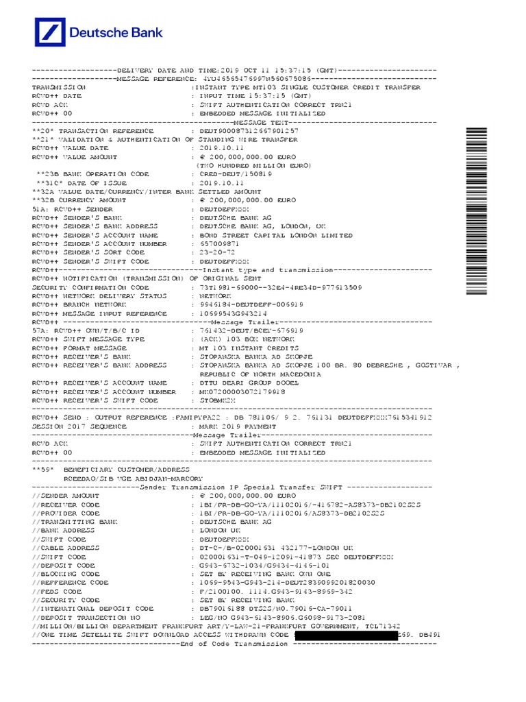 200m Wire Transfer Transmission Control Protocol