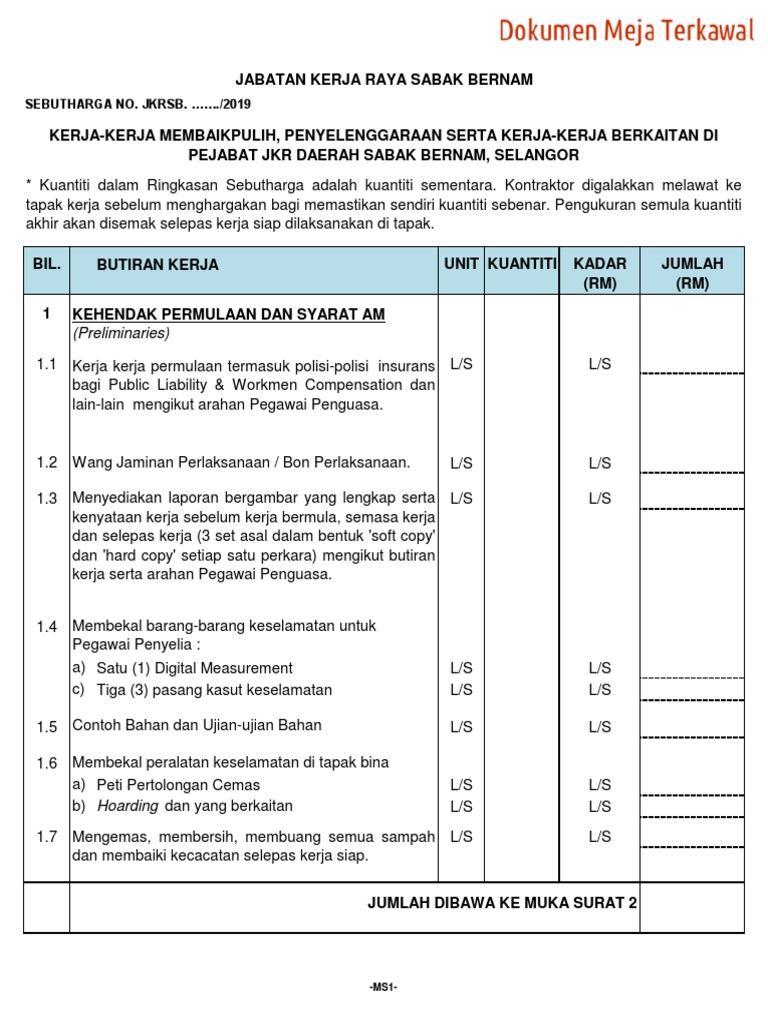 BQ Ubahsuai Pejabat 2019 - Kosong  PDF