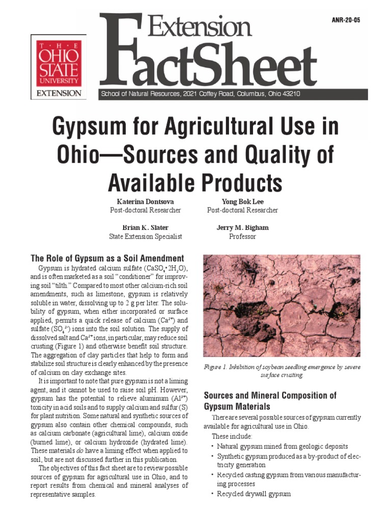 Gypsum For Agricultural Use in OhioSources and Quality of Available
