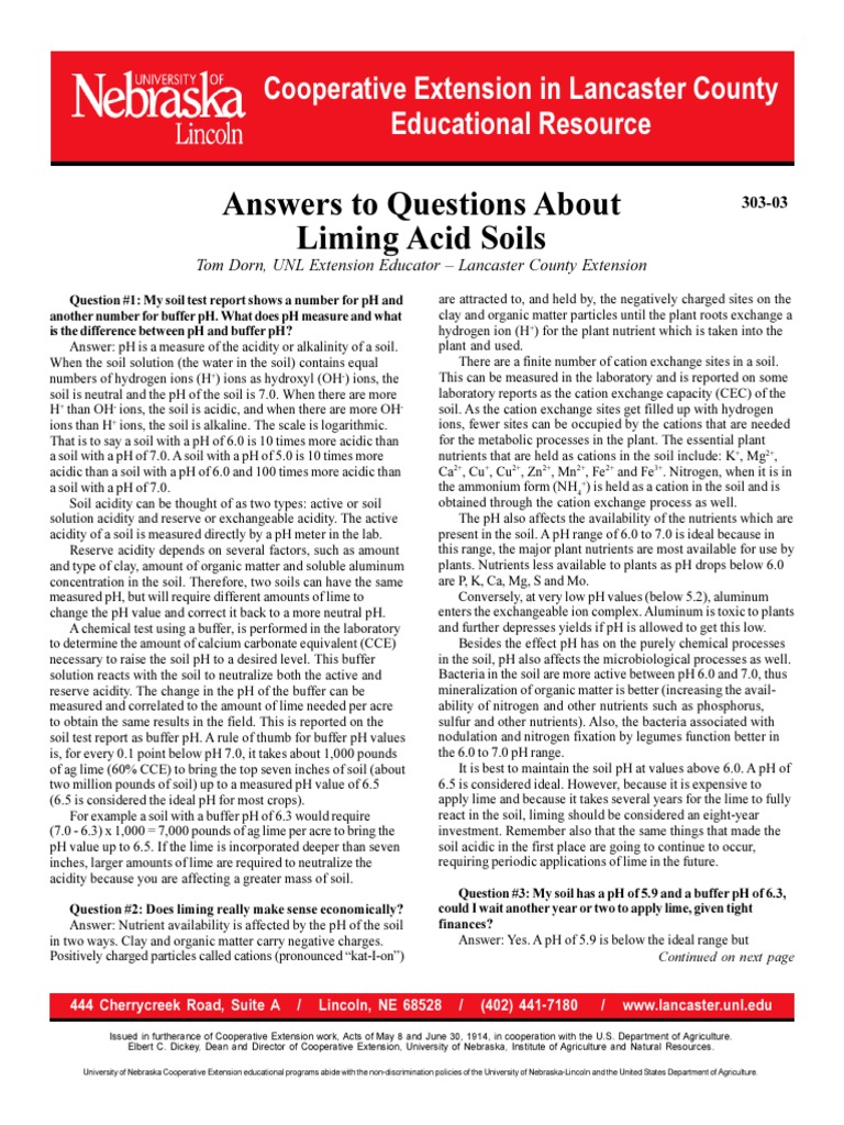 Answers To Questions About Liming | PDF | Soil | Ph