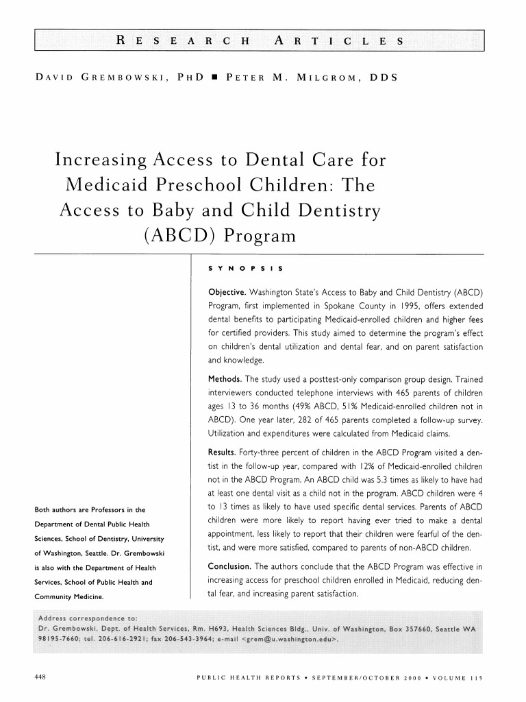 Increasing Access To Dental Care For Medicaid Preschool Children The