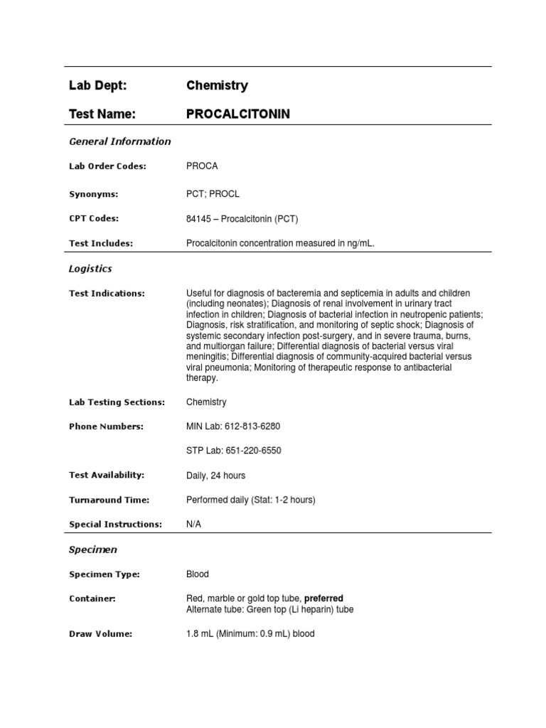 Lab Dept Chemistry Test Name Procalcitonin General Information PDF