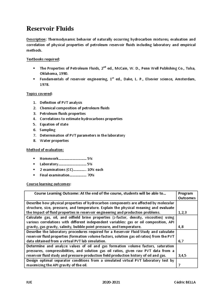 Reservoir Fluid Dynamics Course | PDF | Petroleum Reservoir | Petroleum