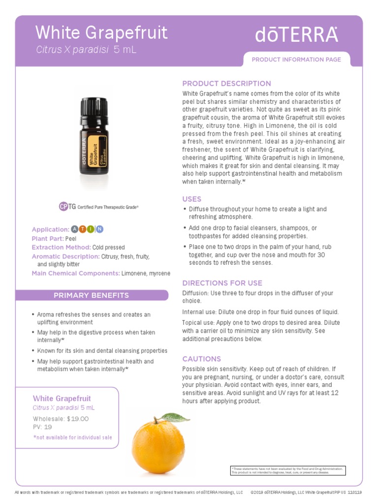 Doterra White Grapefruit Essential Oil PDF Grapefruit Citrus