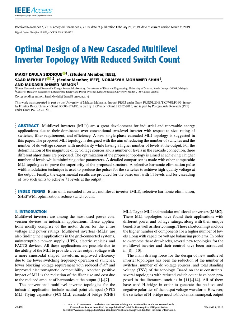 Optimal Design of A New Cascaded Multilevel Inverter Topology With ...