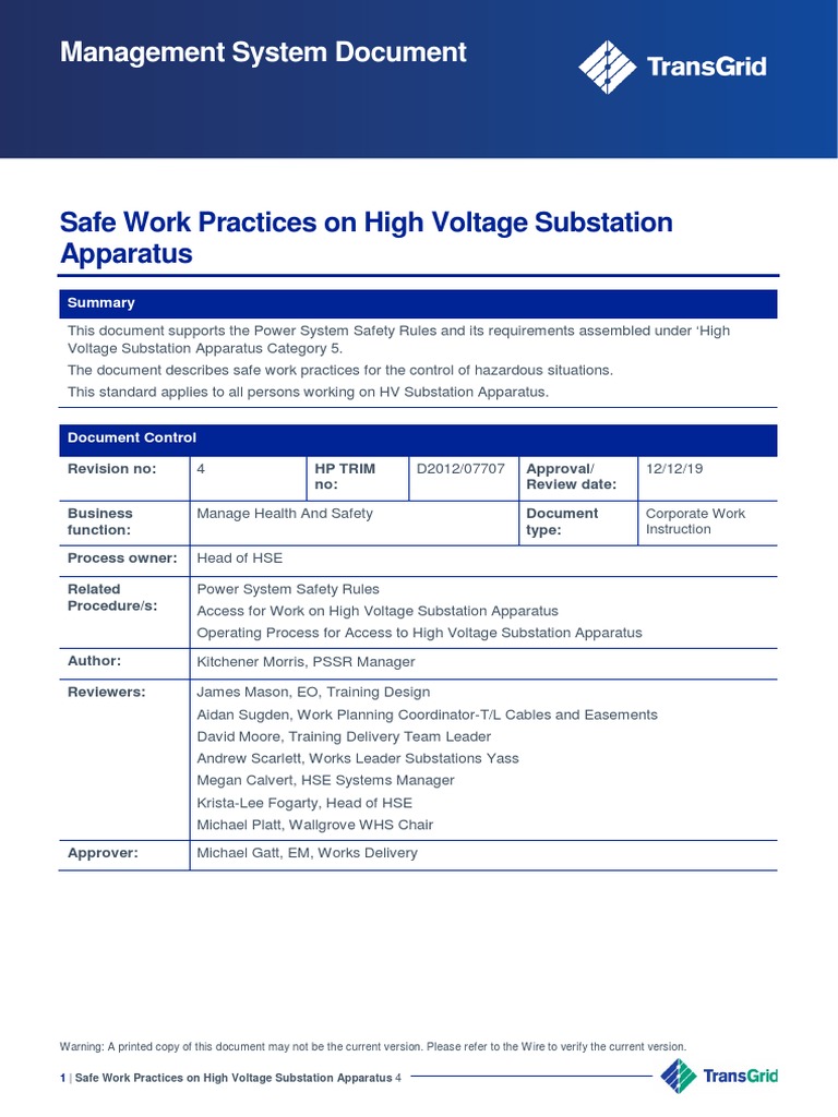High Voltage Substation Safety Practices | PDF | Electrical Substation ...