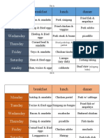 Breakfast Lunch Dinner: Monday Tuesday Wednesday Thursday Friday Saturday Sunday