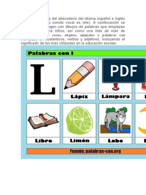 Letra L: L) Doceava Letra Del Abecedario Del Idioma Español e Inglés | PDF