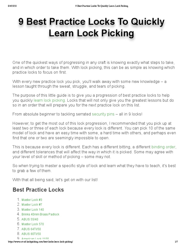 9 Best Practice Locks To Quickly Learn Lock Picking Pdf