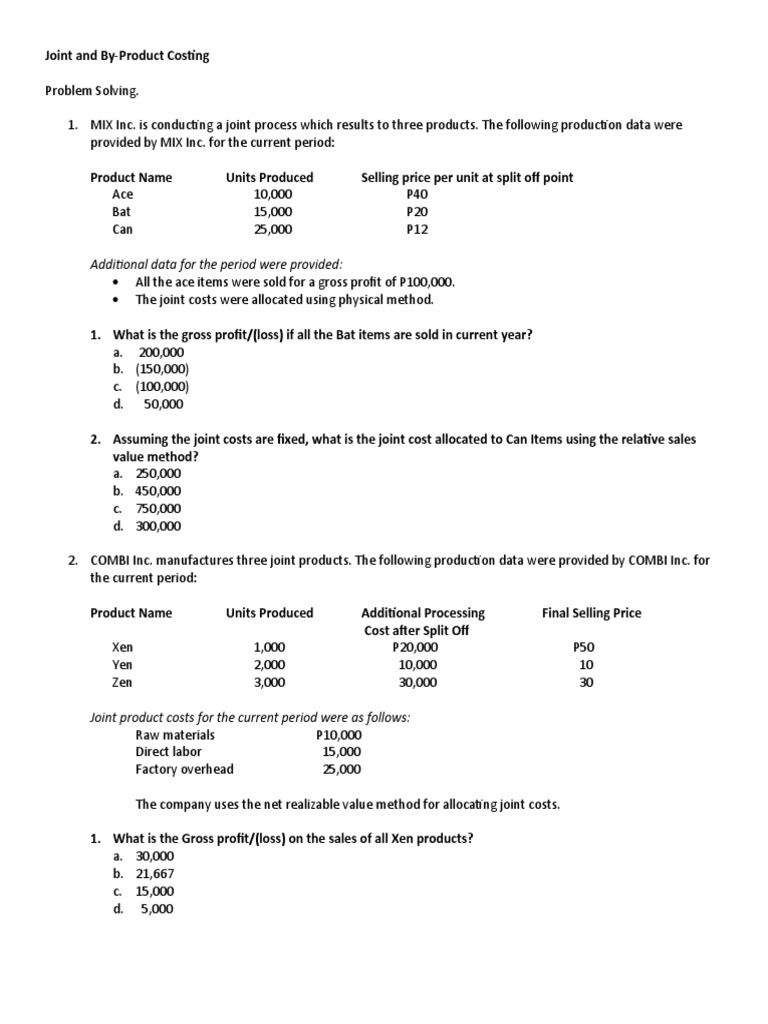 P2 Joint And By Product Costing Melvs Docx Net Income Cost