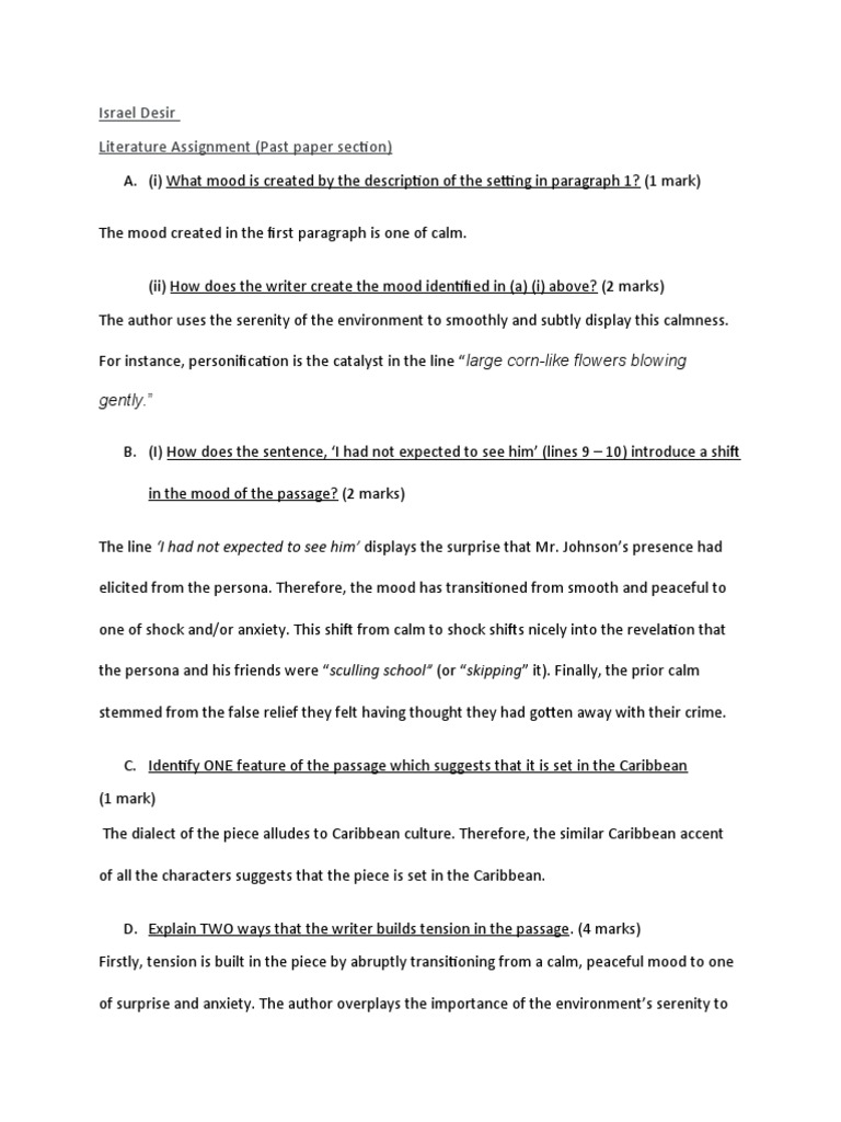 A Literature Past Paper Excerpt - by Israel Desir | PDF | Behavioural ...
