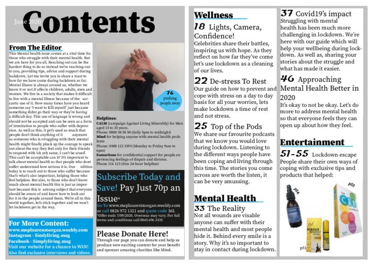 Contents Page Mental Health Issue Complete | PDF | Mental Disorder ...