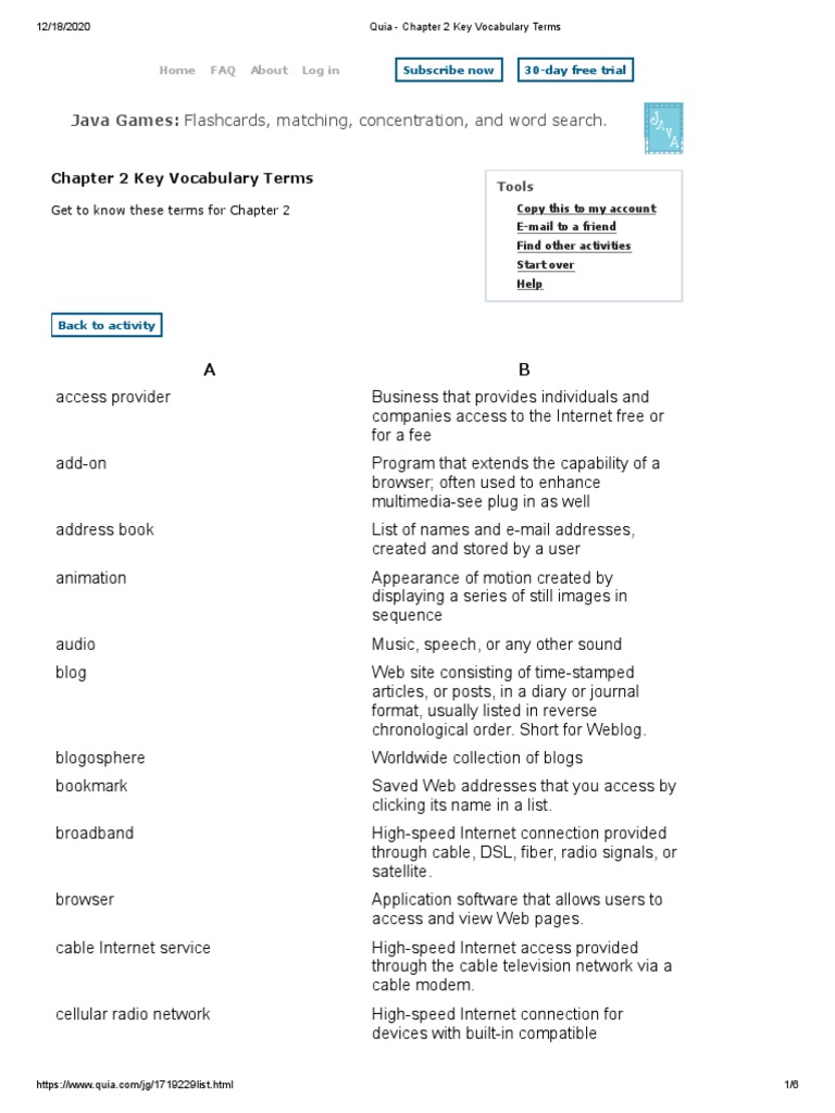 Quia - Chapter 2 Key Vocabulary Terms | PDF | World Wide Web | Internet ...