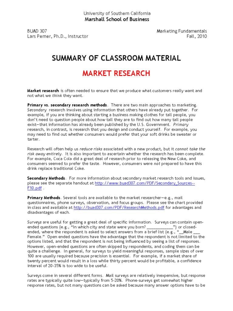Summary of Classroom Material Market Research PDF Focus Group